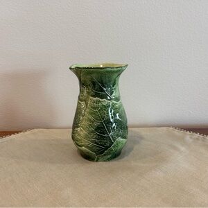 Vintage Ceramic Vase Green Leaves 5” Tall Italy #9696